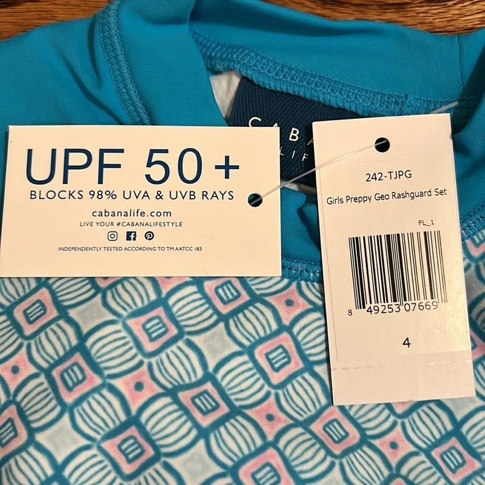 NEW Cabana Life | Girls Printed Rash Guard and Bikini Bottoms Set - UPF 50+ Sz 4